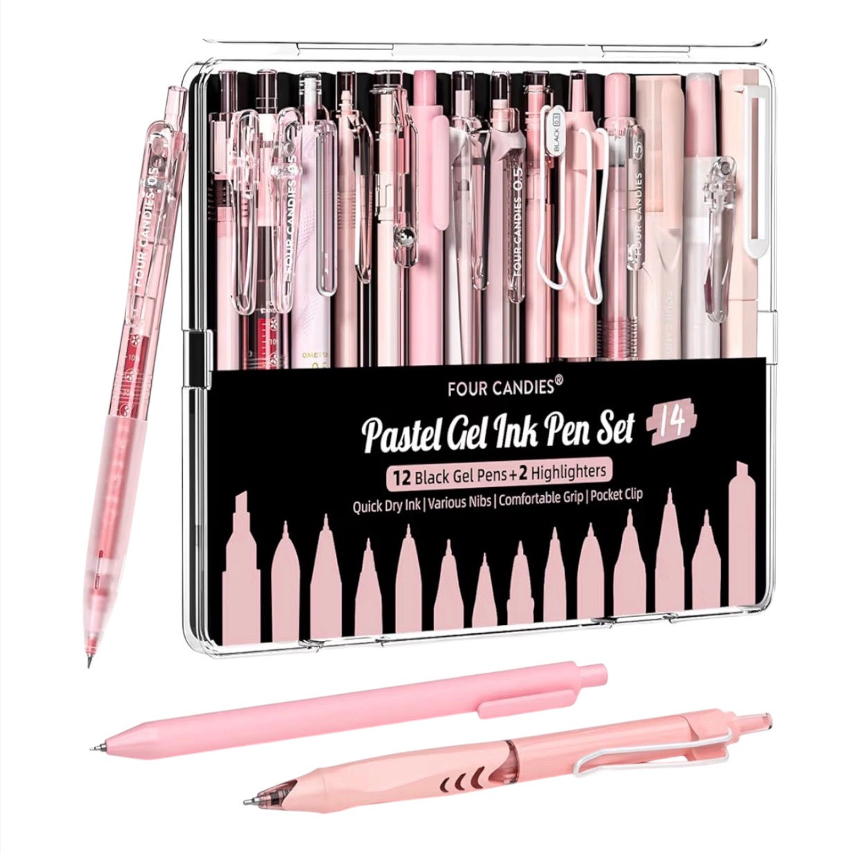Four Candies 14 Pack Gel Ink Pens 0.5mm Pastel Highlighters