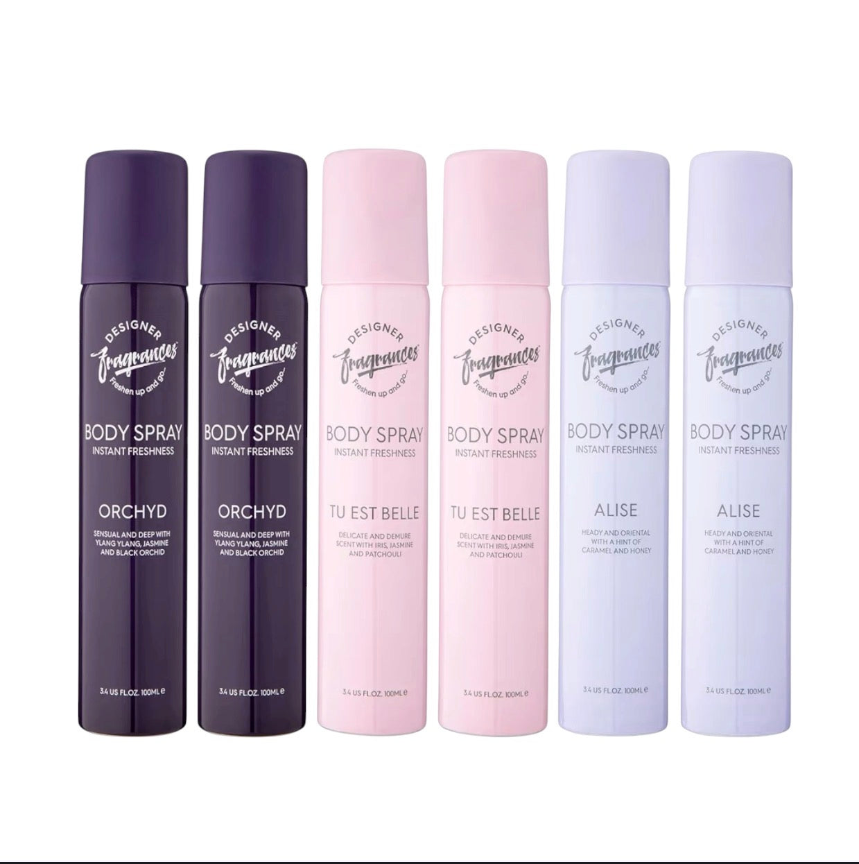 Designer Fragrances 6 Pack Women’s Body Spray Assorted Aromas 100ml UK