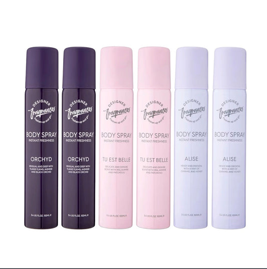Designer Fragrances 6 Pack Women’s Body Spray Assorted Aromas 100ml UK