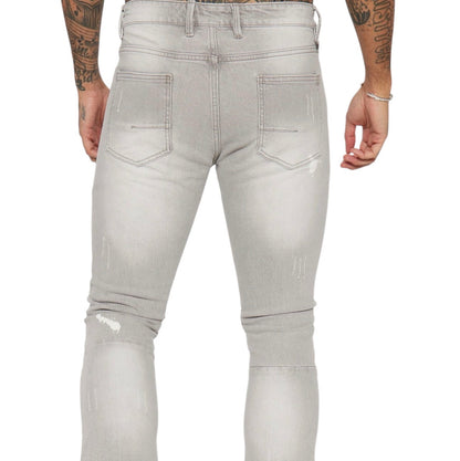 Ripped Stacked Skinny Flare Jeans Grey