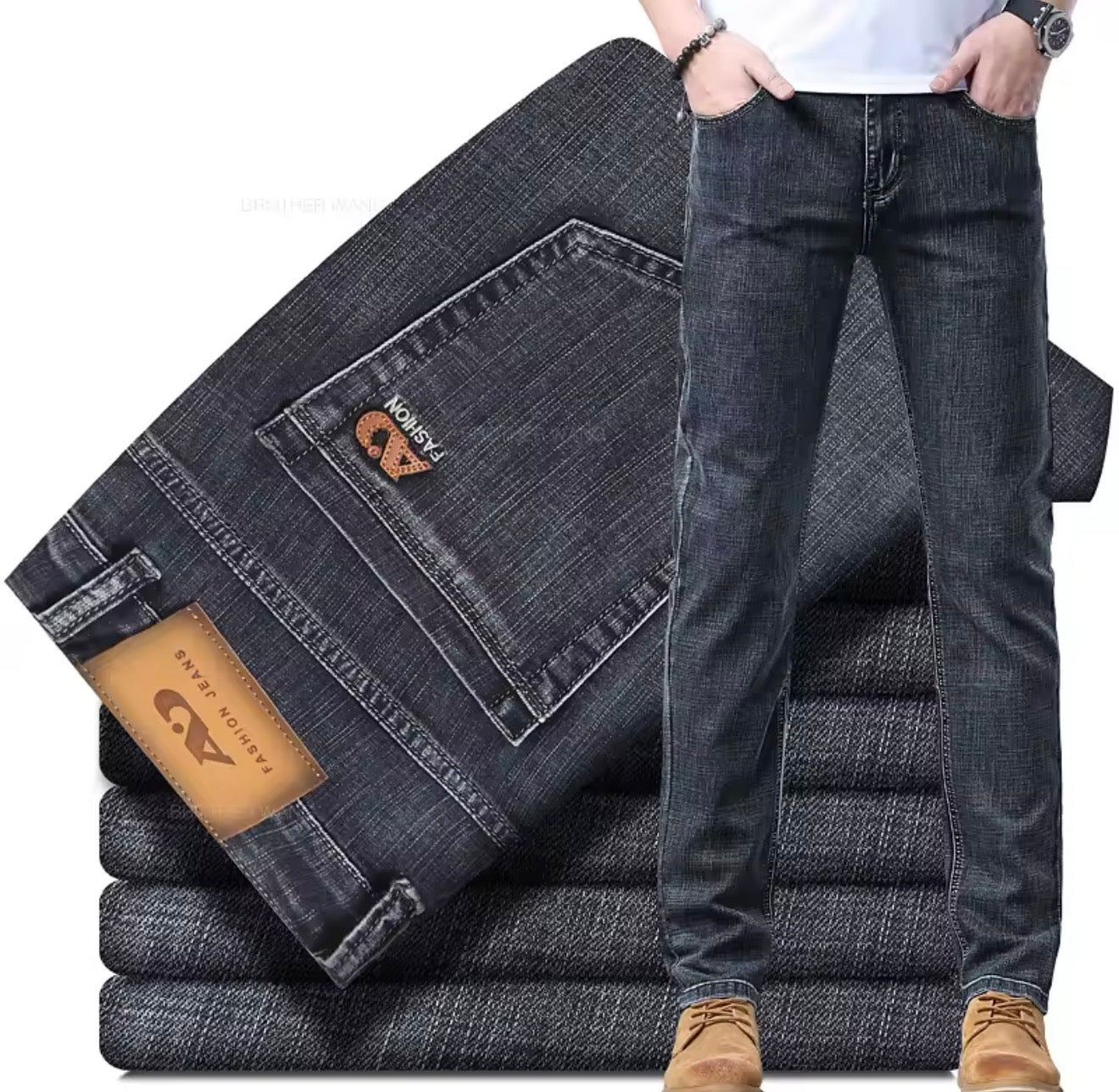 Spring Men's Light Blue Slim Jeans Stylish Casual Stretch Fabric Denim Pants Classic Trousers Smoke Gray