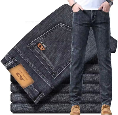 Spring Men's Light Blue Slim Jeans Stylish Casual Stretch Fabric Denim Pants Classic Trousers Smoke Gray