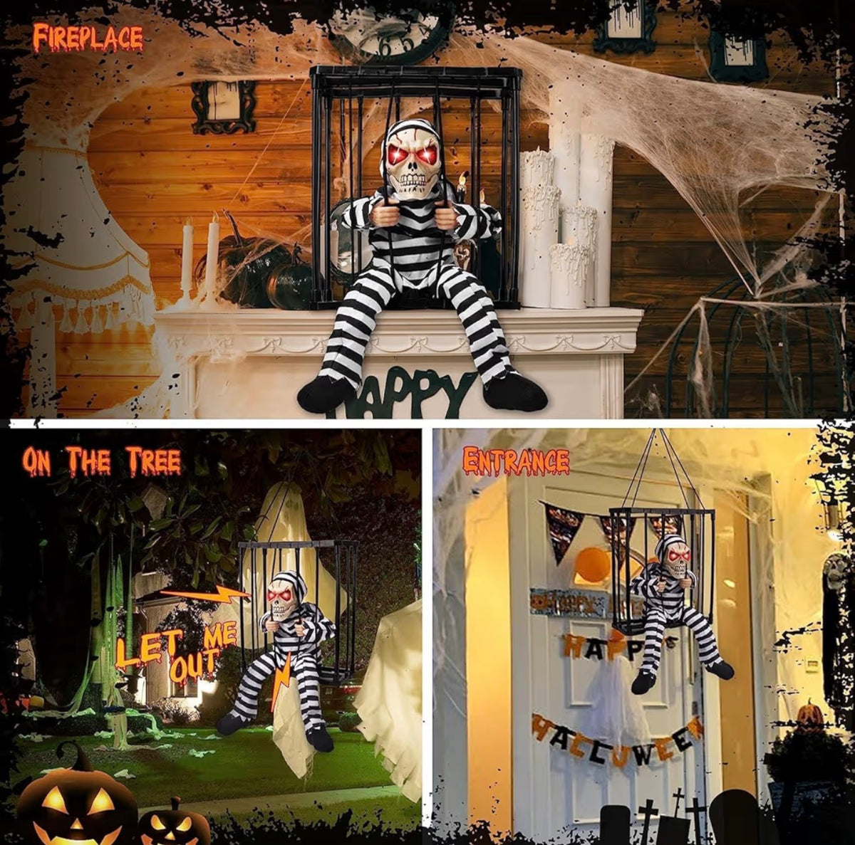 Screaming Animated Halloween Skeleton Ghost with Infrared Sensor | Minja Superstore