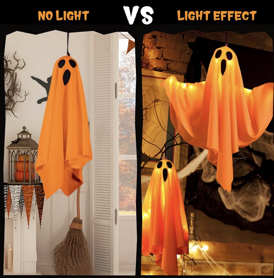 CNMTCCO 4-Pack Orange Halloween Ghost Decorations with LED Lights | Minja Superstore
