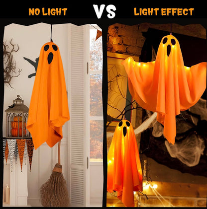 CNMTCCO 4-Pack Orange Halloween Ghost Decorations with LED Lights | Minja Superstore
