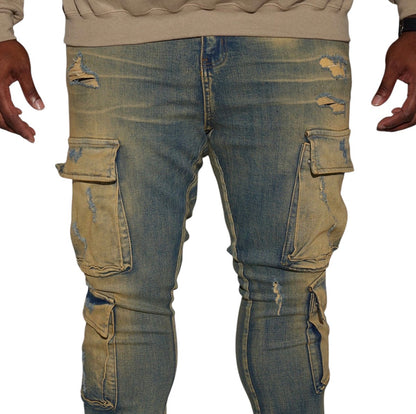 On The Set Stacked Skinny Snap Flare Jeans Vintage Wash