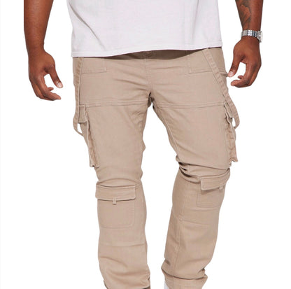 Strapped In Cargo Stacked Skinny Flare Jeans Taupe