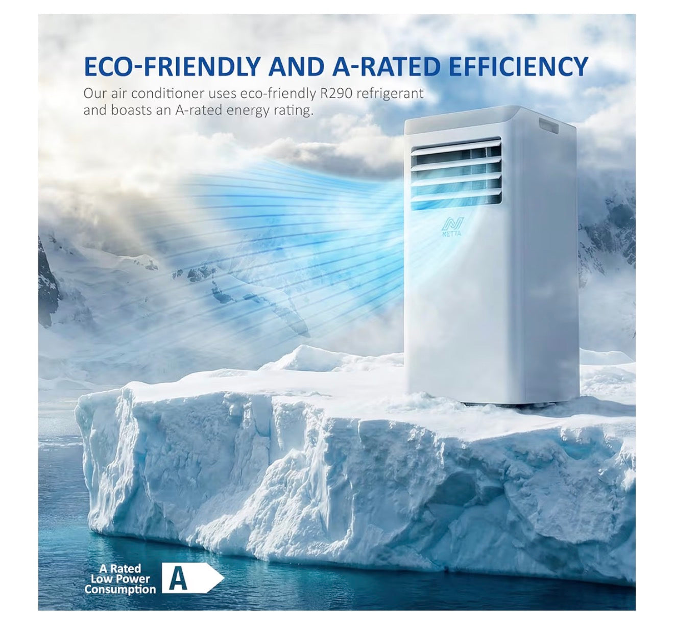 NETTA Portable Air Conditioner 7000 BTU - 3 in 1 Air Conditioning Unit with Dehumidifier & Cooling Fan - 24H Timer, Remote & LED Touch Control - Portable Conditioner for Bedroom, Home & Office - White