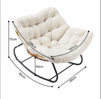 CROWNSHOP Oversized Rattan Egg Rocking Chair