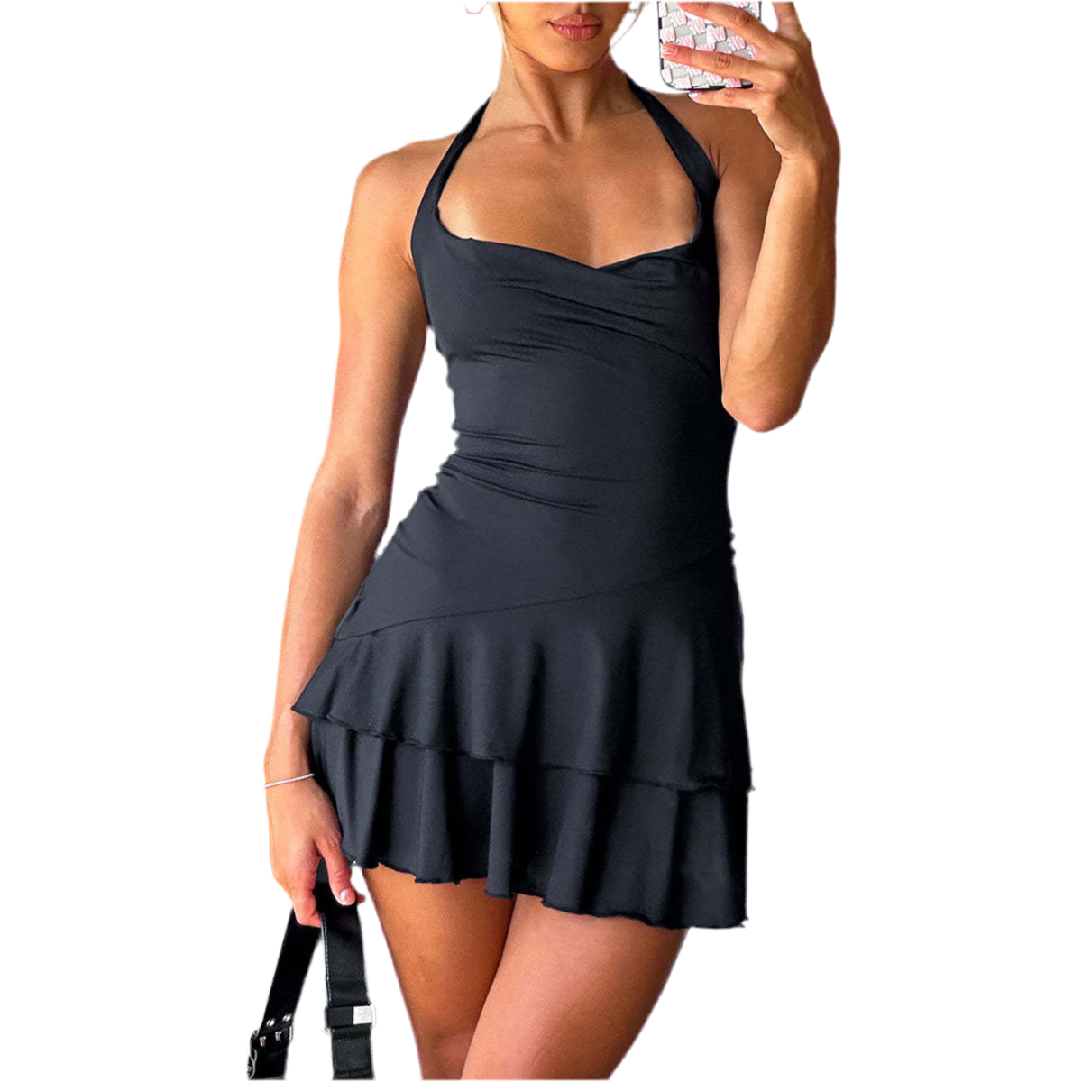 Slim Halter-neck Dress Ins Fashion Sleeveless Backless Ruffled Short Dresses Summer Clothing For Women