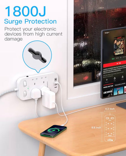 4-Way Surge Protector Extension Lead 4 USB Ports 1.8M Braided Cable