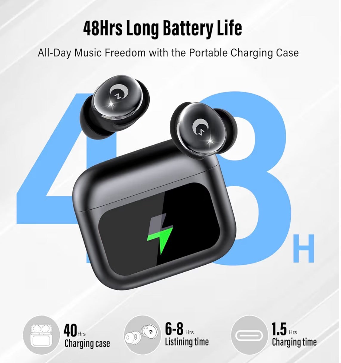 Wireless Earbuds Bluetooth 5.4 Smart Touch Screen 48H Playtime IPX7