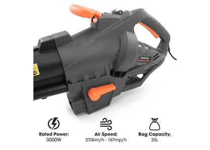 Terratek 3000W Corded Leaf Blower Garden Vacuum 3-in-1 Mulcher