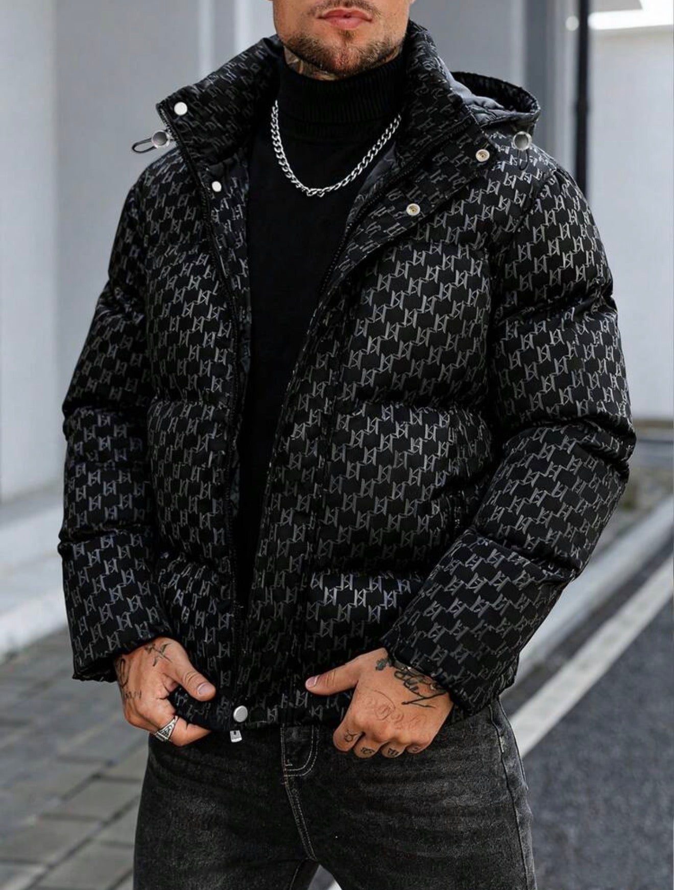 Manfinity CasualCool Men’s Geometric Zip Up Hooded Jacket