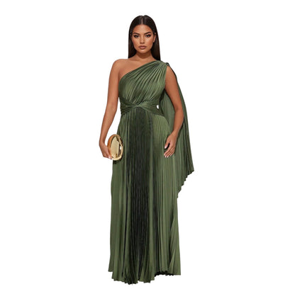 Athena Pleated Maxi Dress Olive