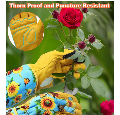 DLY Thorn-Proof Leather Gardening Gloves for Women with Forearm Protection