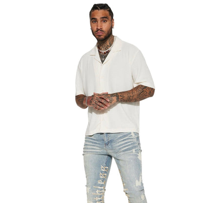 Ruthless Embroidered Stacked Skinny Flare Jeans Bleach Blue Wash