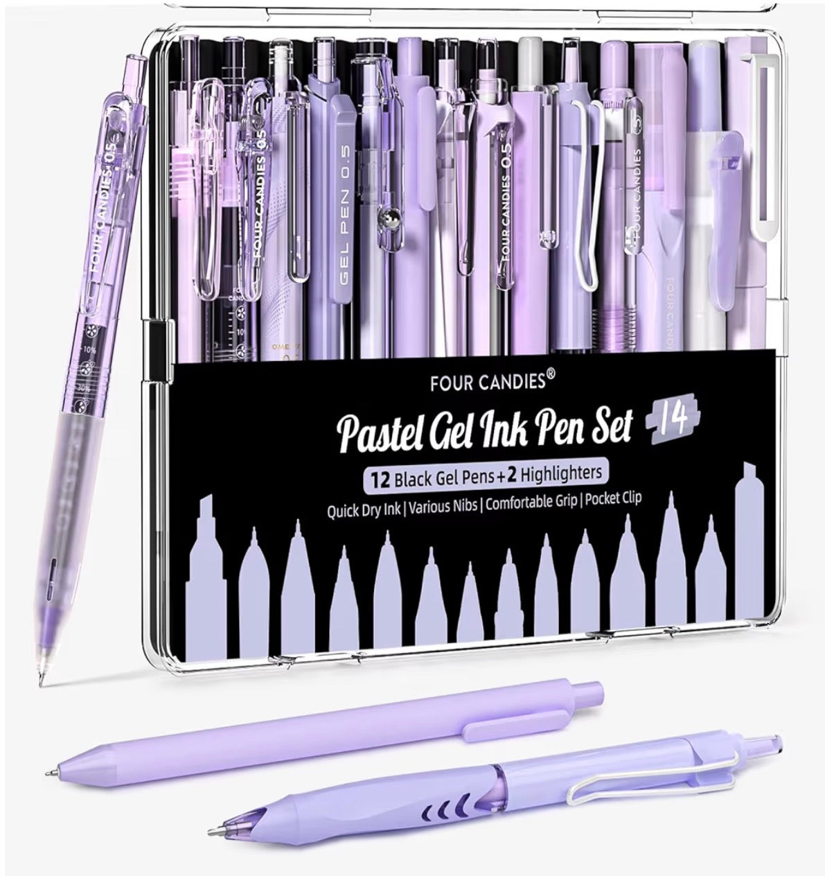 Four Candies 14 Pack Gel Ink Pens 0.5mm Pastel Highlighters