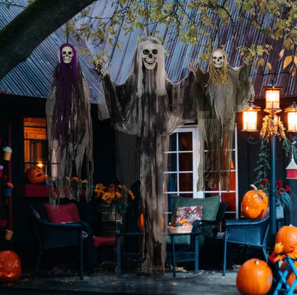 HOMCOM Hanging Skeleton Halloween Decorations Set of 3 90/110/170cm