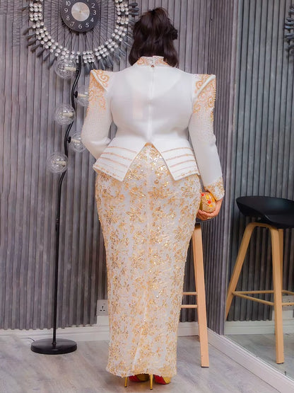 Luxury African Dresses for Women Elegant Long Sleeve Maxi Robe Ankara Dashiki Outfits Wedding Party Evening plus Size Dress Gown