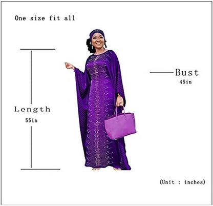 African Dresses for Women Fashion Beading Rhinestone Kaftan Maxi Dress