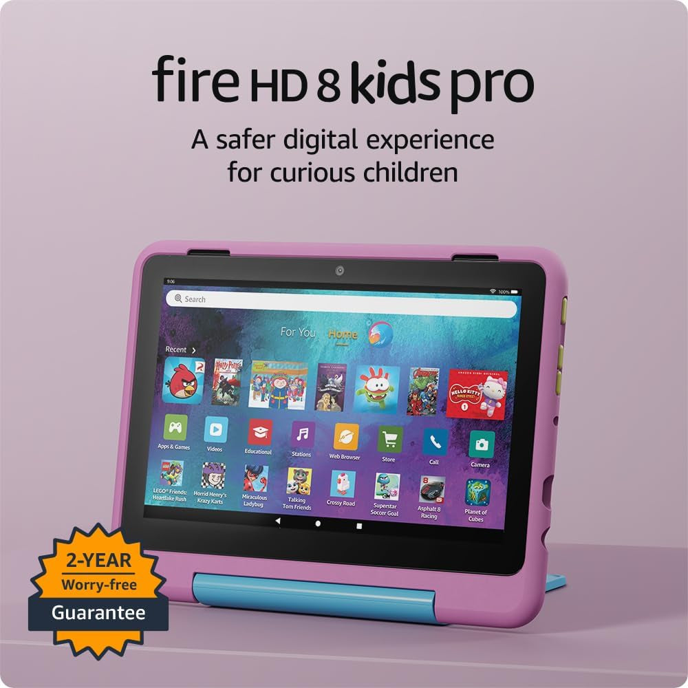Fire HD 8 Kids Pro Tablet (Newest Gen), Ages 6–12 | 3 GB Memory, Includes Ads-Free Books, Games and Videos That Children Love, 8" HD Screen, Parental Controls, 13-Hr Battery, 32 GB