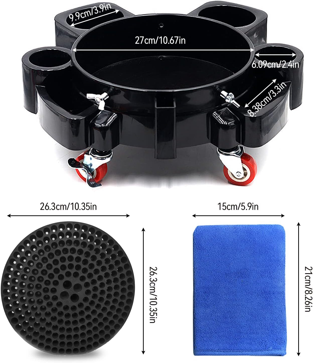 Car Wash Bucket Dolly with Rolling Base and Swivel Casters, Includes Dirt Trap and Clay Mitt for Efficient Car Detailing, Compatible with Standard 20 Litre Buckets (Bucket Not Included)