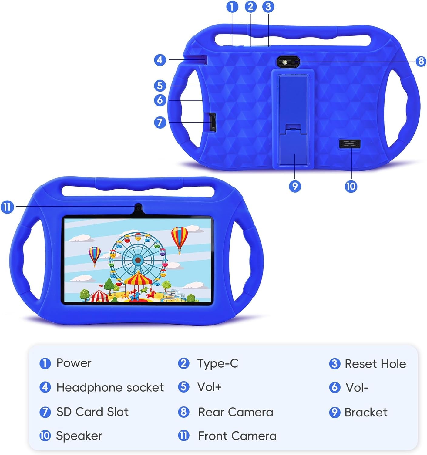 Kids Tablet for Toddlers 7 Inch Android 2GB+32GB, Wifi, GMS, IPS, Games, Android with Parental Control, Learning Educational Toddler Tablet with Silicone Case