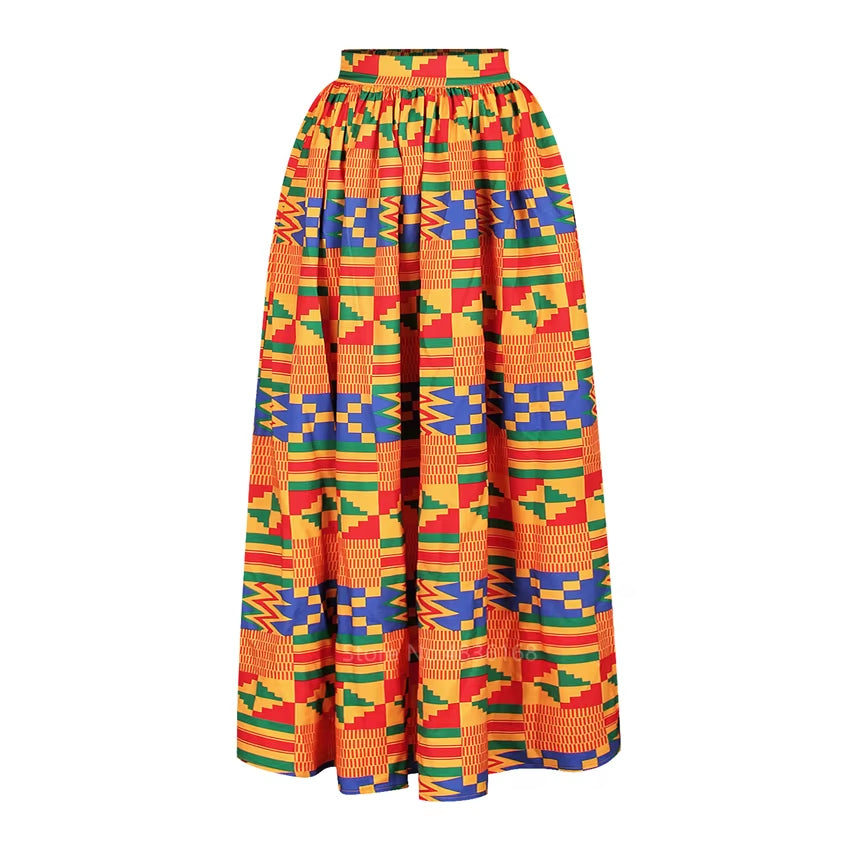 Women's Autumn 2-Piece Dashiki Print Dress Set with Off-Shoulder Full Sleeves and Split Skirt