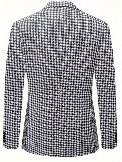 I Finelong Fashionable Casual Houndstooth Patterned Suit Jacket for Men, Suitable for Commuting and Going Out