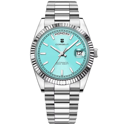 NH36 Mechanical Men'S Watch Date of the Week Show President Chain Strap Steel Case Watch Threaded Arc Bezel Waterp