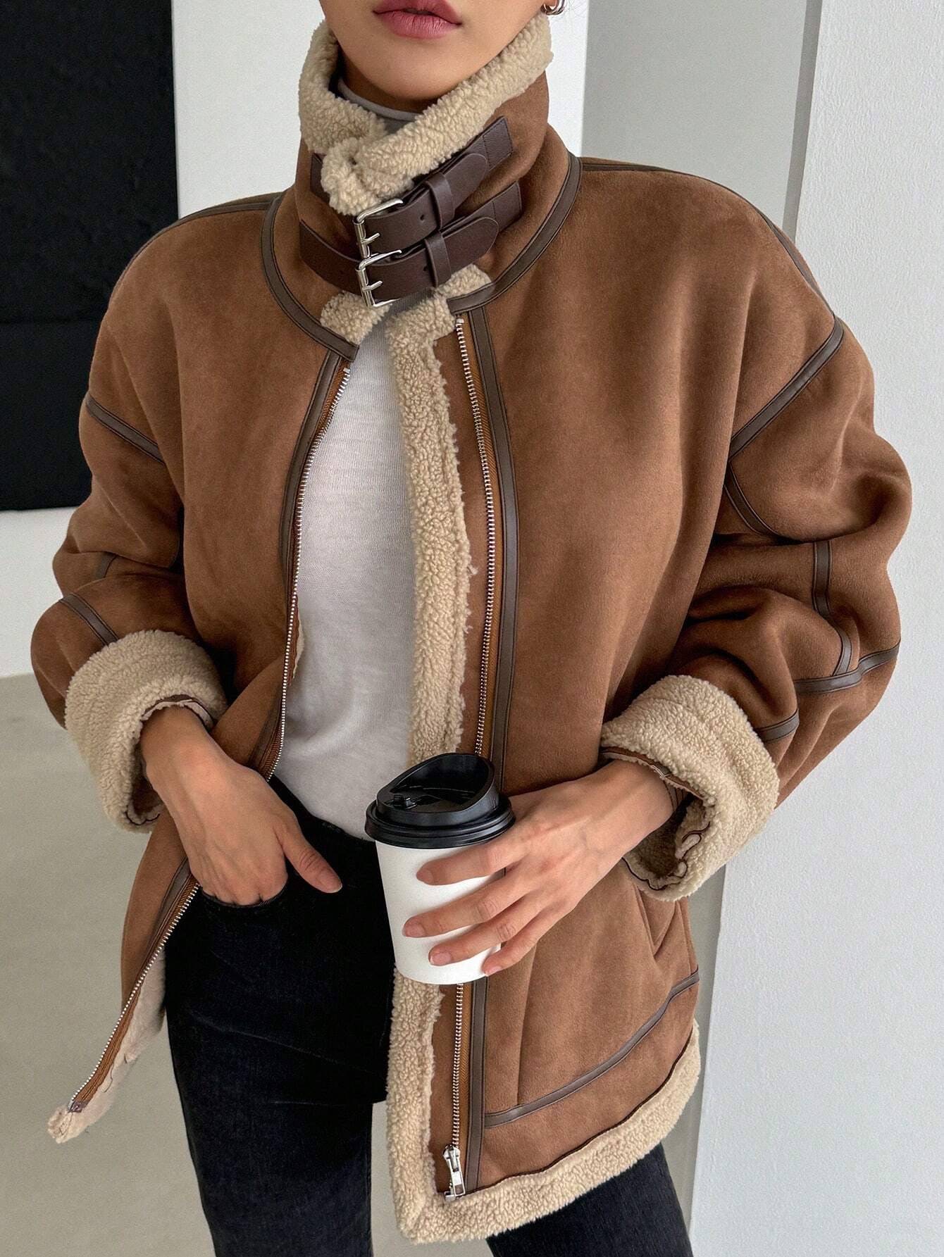 DAZY Women'S Suede Composite Thermal Thickened Regular Jacket, Winter ,Winter Women Clothes,Winter Coat Women