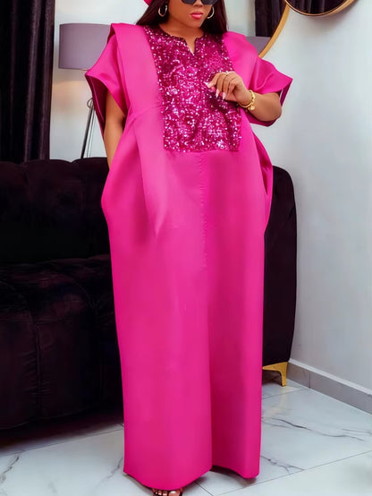 African Shiny Bubu Dresses for Women Patchwork Sequined Elegant Christmas Traditional Africa Long Loose Party Gowns New Event