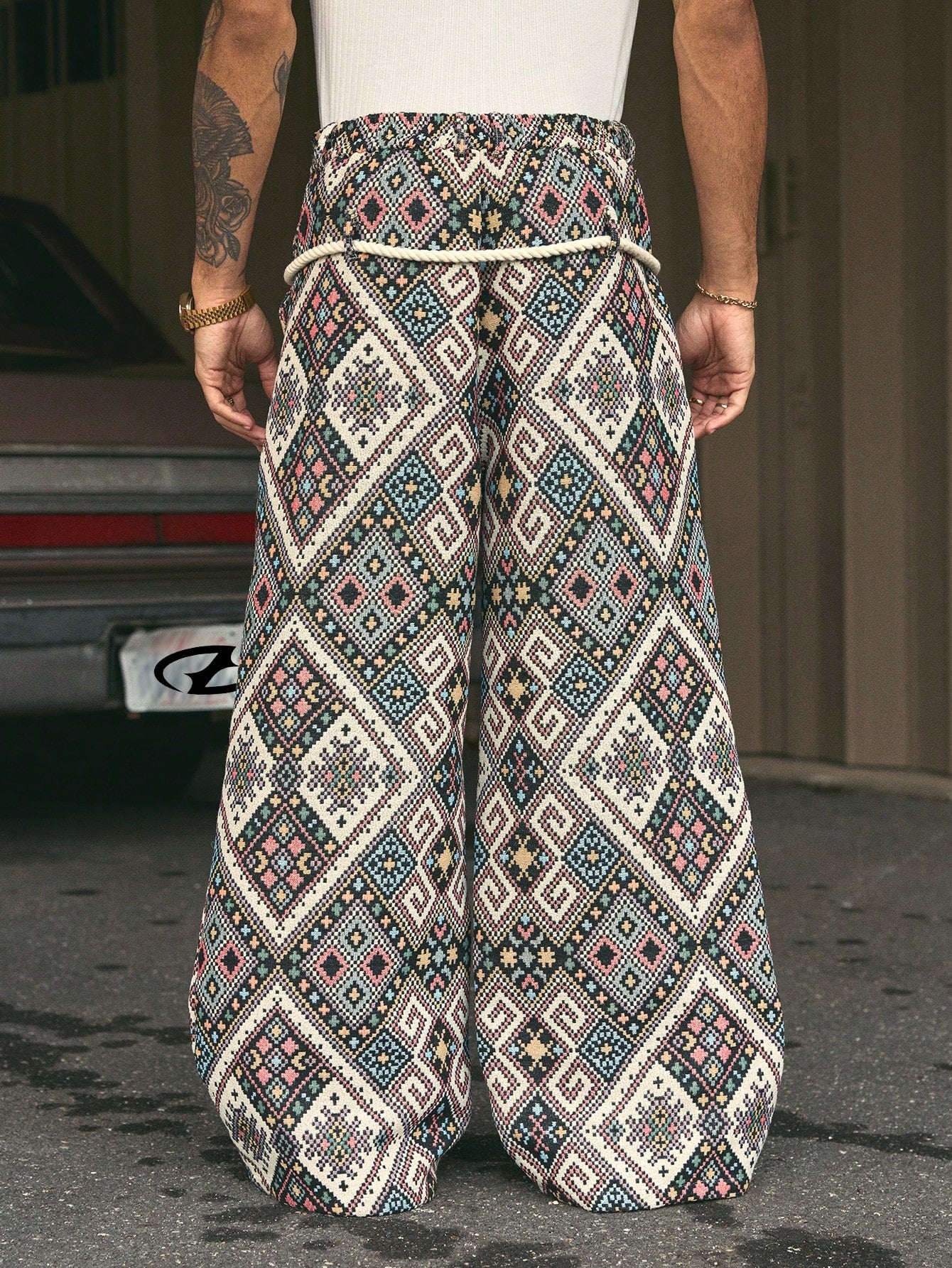 AXEPEAK Men'S Geometric Print Drawstring Waist Casual Pants, Vacation Style, Streetwear Ready