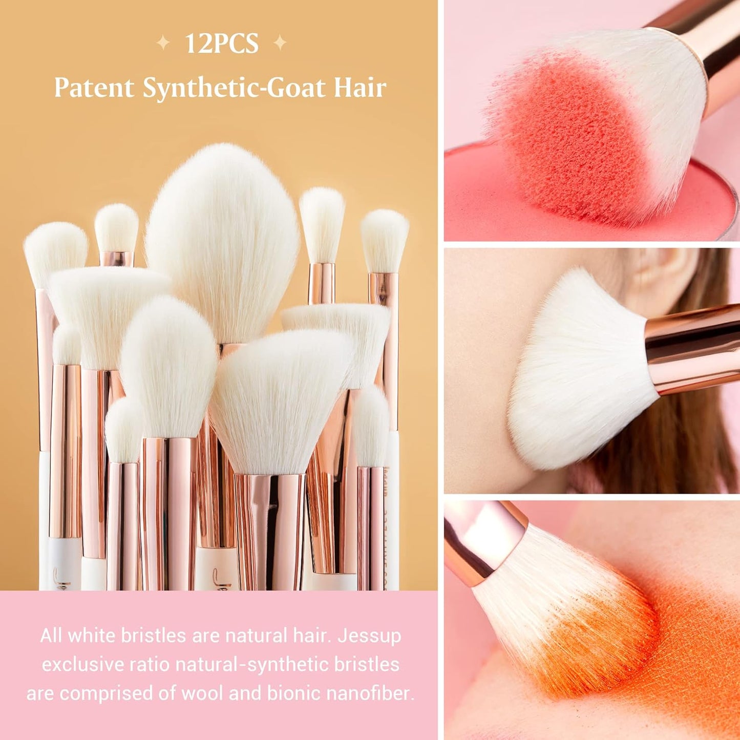 Brand 25Pcs Professional Makeup Brush Set Beauty Cosmetic Foundation Powder Blush Eyeshadow Blending Highlighter Natural-Synthetic Hair Brushes (Pearl White/Rose Gold) T215