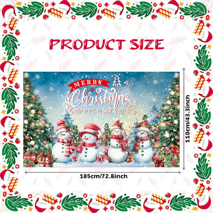 Large Christmas Banner Backdrop, Snowman Merry Christmas Banner Indoor Xmas Photography Background Party Decoration for Xmas New Year Party Photo Booth Wall Hanging Decor, 72.8 X 43.3 Inch