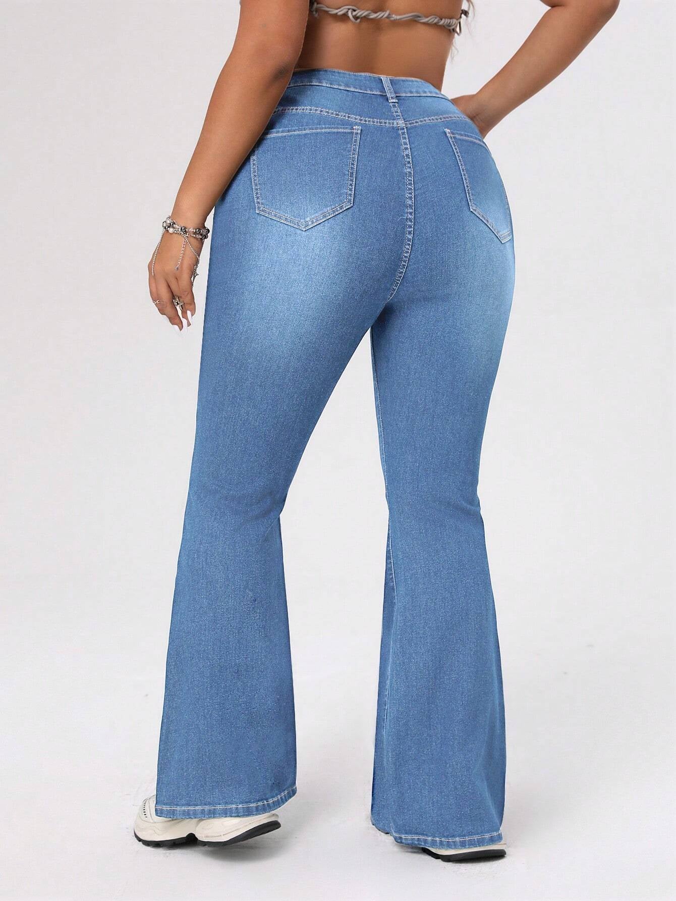 ICON Plus Size Women's Distressed Flared Jeans
