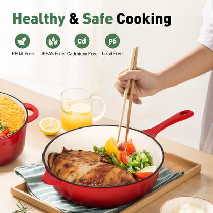 Enameled Cast Iron Cookware Sets - 7 Pieces Induction Hob Pans Set & Dutch Oven Sets, Ceramic Non Stick Pots and Pans Set, Pfoa&Pfos-Free