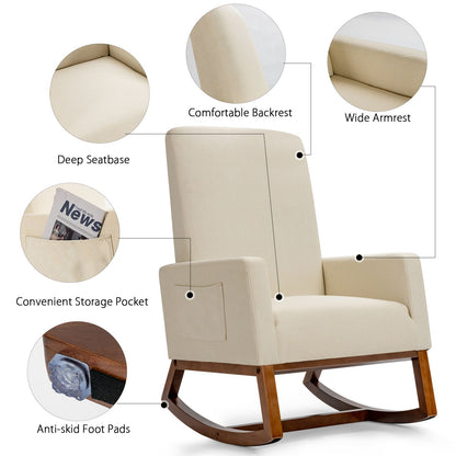 Upholstered Fabric Armchair with Rubberwood Base