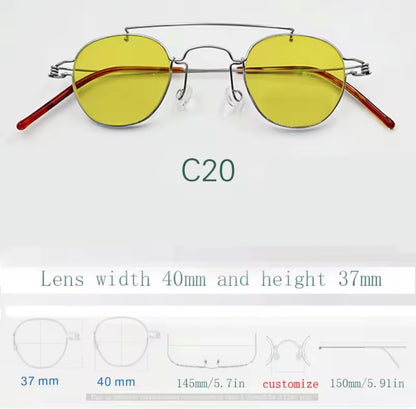 Retro style handmade screw free UV400 polygonal sunglasses ultra light vintage fashion double nose bridge sunnies