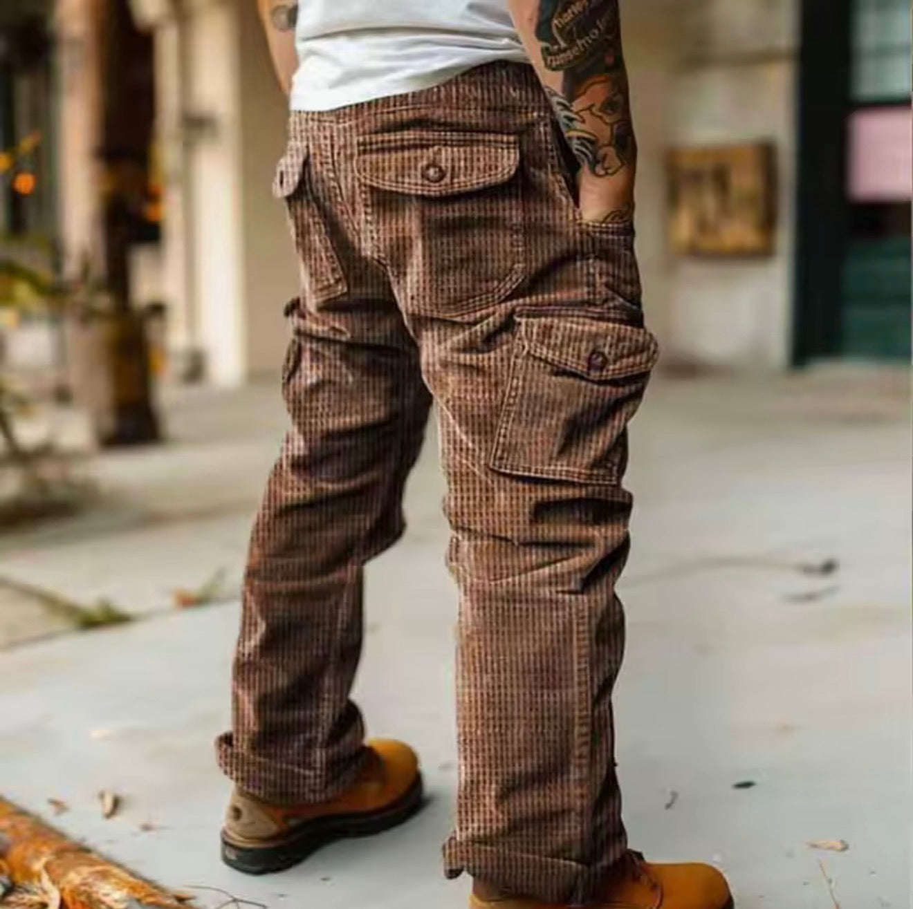 Spring Summer Stylish Straight Cargo Pants Men Casual Texture Corduroy Trousers For Men Daily Leisure Loose Pant Streetwear