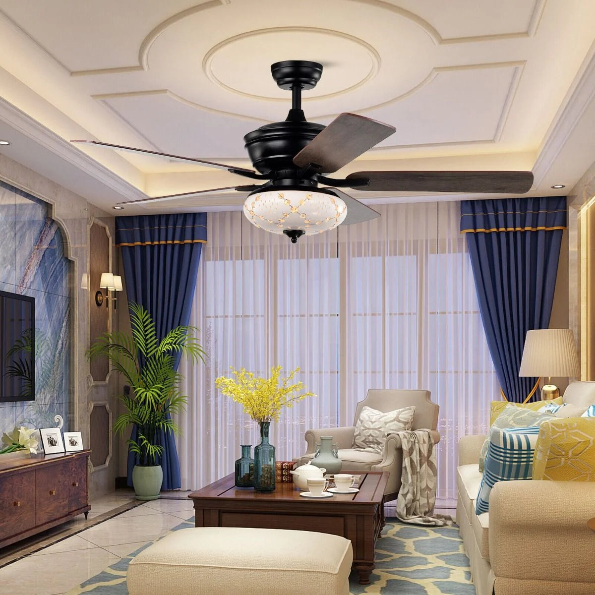 Ceiling Fan with Integrated Lighting and Remote Control for Bedrooms and Living Rooms