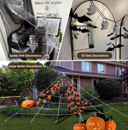AMLOOPH 59-Inch Orange Halloween Spider Set with Bats & Cobwebs | Minja Superstore