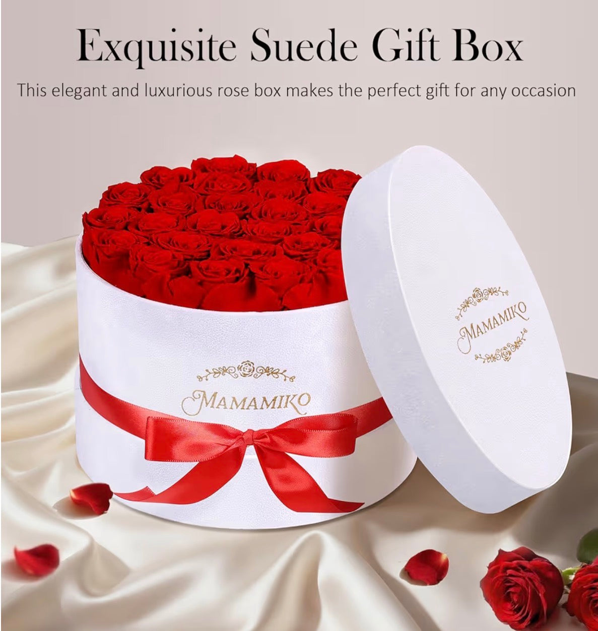27 Preserved Roses in Suede Box - Eternal Red Rose for Her, Fresh Forever Flowers Gifts for Woman Wife Girlfriend on Valentine's Day, Birthday, Anniversary, Mother's Day