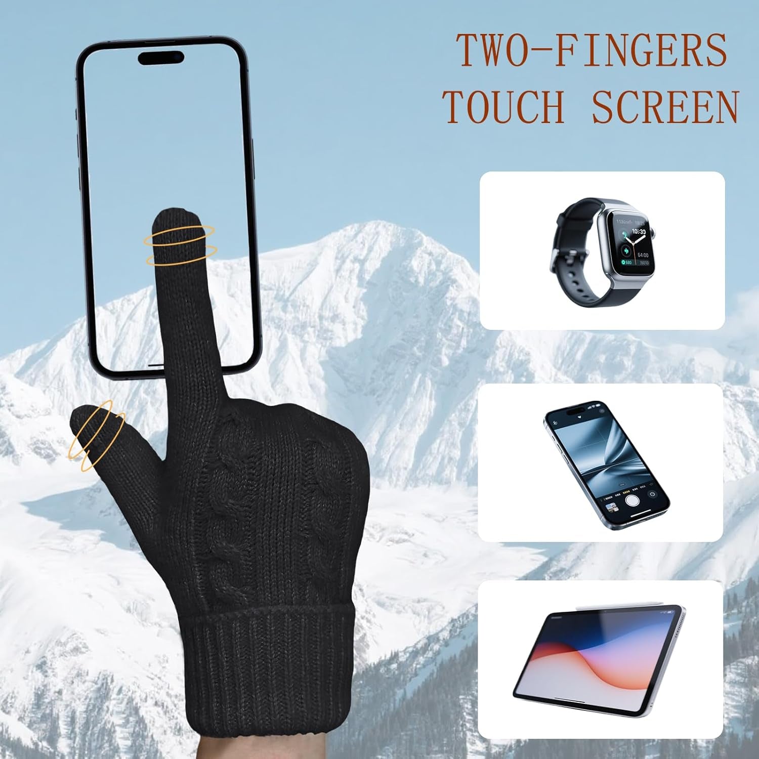 Winter Gloves for Women Ladies Wool Thermal Touch Screen Fleece Knit Stretchy Gloves for Cold Weather Gifts
