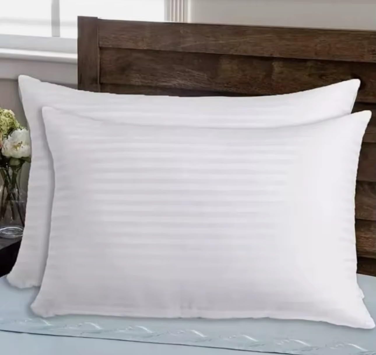 Hotel Qaulity Pack of 4 Egyptian Stripe Luxury Soft Pillows Hollowfibre Filled