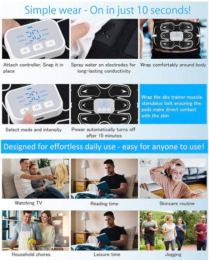 ABS Trainer EMS Muscle Stimulator 6 Modes 30 Intensity Levels