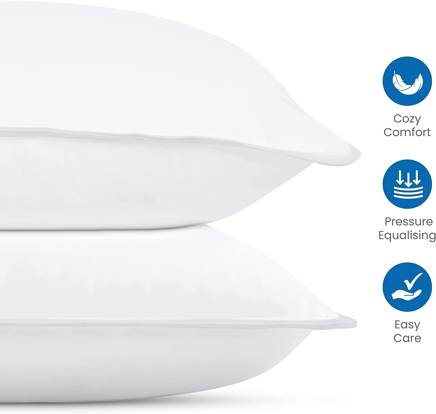 Pillows 2 Pack, (UK Standard, White) Hotel Quality Luxury Bed Pillow for Back, Stomach or Side Sleepers