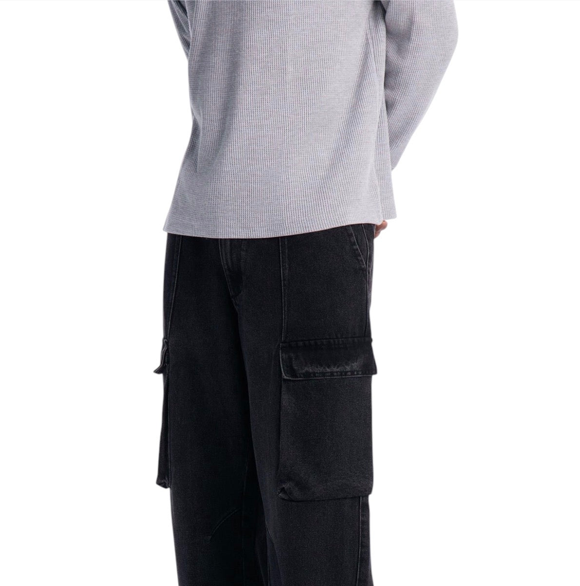 Clean Pocket Baggy Cargo Jeans Black Wash