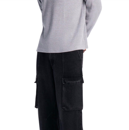 Clean Pocket Baggy Cargo Jeans Black Wash